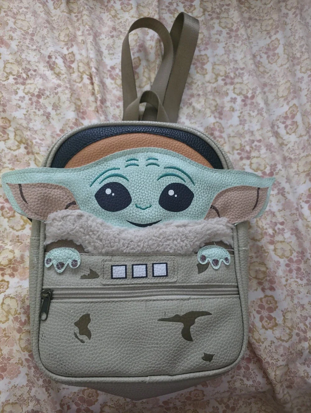 Kids Beige and Mint Green Character Backpack - Baby Yoda Design